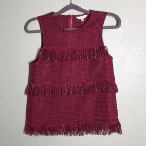 LOST APRIL Fringe Tweed Top